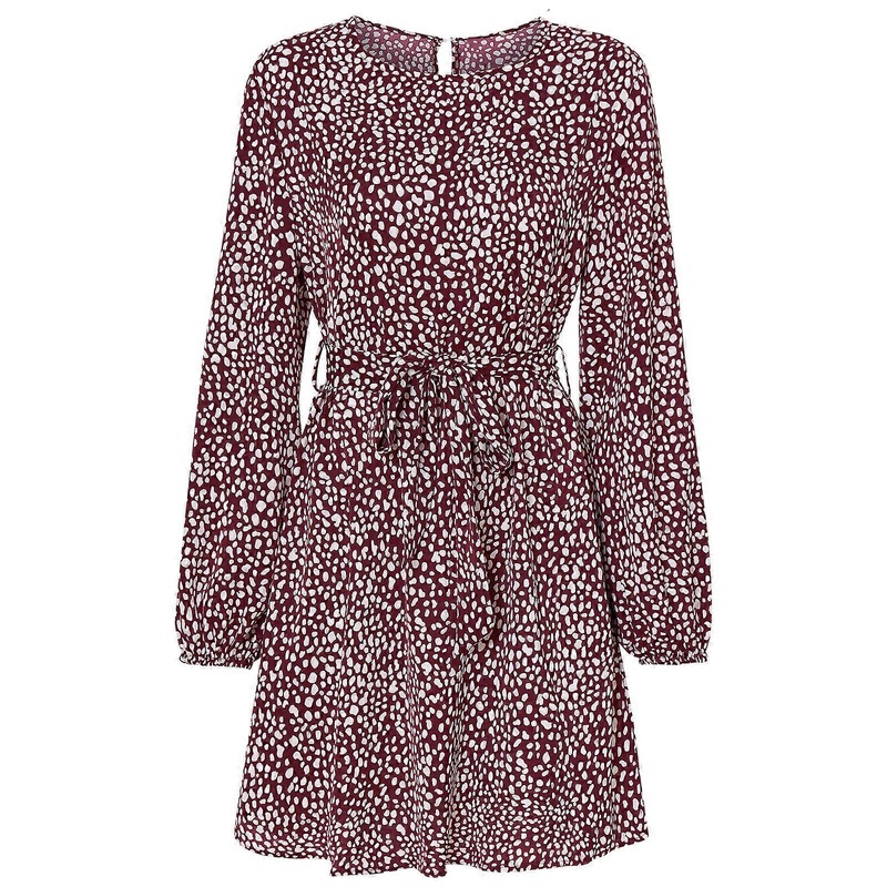 Stylish Leopard Print Dress for w/ Belt for Women Long Sleeve Dress Ladies Holiday Dress Summer Dress Crew Neck Casual D  Burgundy XL | Fruugo SG