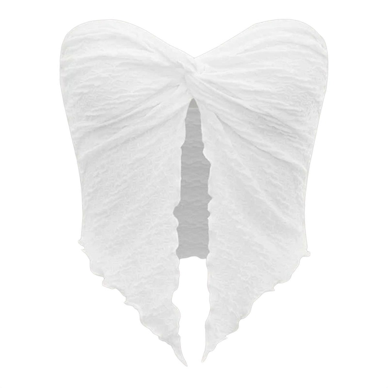 Summer Women-Top Solid Color Sleeveless Strapeless Backless Ruffle Shirt Sexy Bodycon Split Cropped Short Vest for Daily  White S | Fruugo SG