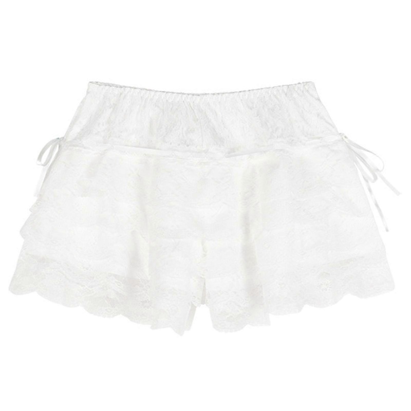 Sweet Layered Ruffled Lace Pumpkin Shorts for Women JK Girls Vintage Victorian Drawstring Bowknot Bloomers Safety Pant  Lace up puffy white One size | Fruugo SG