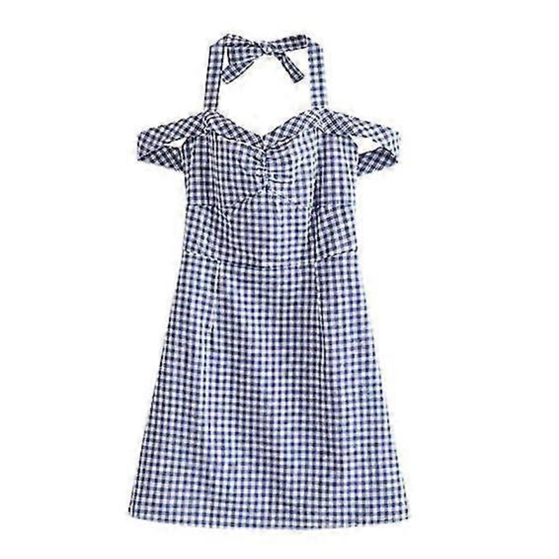 The Summer I Turned Pretty Girls Belly Halter Neck Sling Dress Blue And White Plaid Party Daily Decoration Body Slim Dress | Fruugo SG