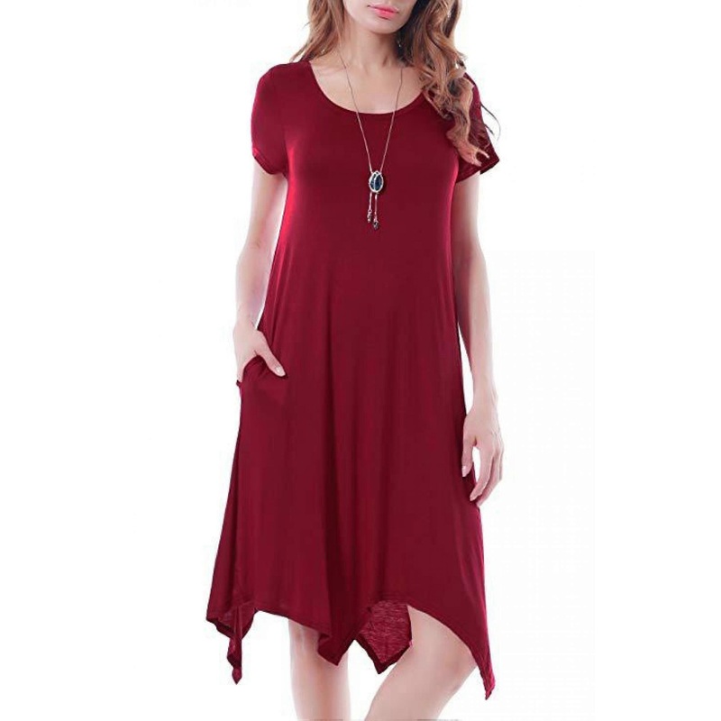 Women Casual Loose Soft Crewneck Short Sleeve Pockets Swing T-Shirt Dress —– Wine Red Size 3XL | Fruugo SG