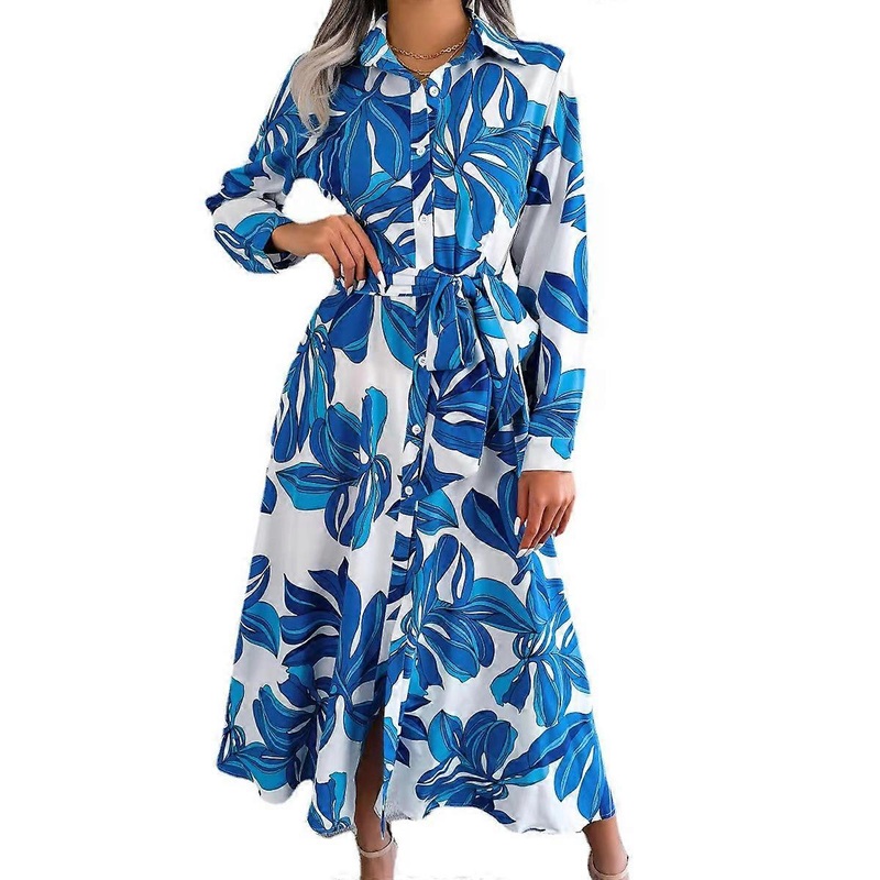 Women Elegant Casual Summer Spring Button Long Sleeve Maxi Dress Long Cardigan Cover Ups Shirt Floral Dresses, M-XXL | Fruugo SG