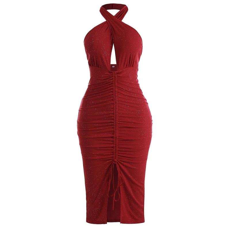 Women Halter Bodycon Dress Exquisite Split Mermaid Dress Sexy Backless Dress Vacation Dress Elegant Evening Dresses Gift  Red XL | Fruugo SG