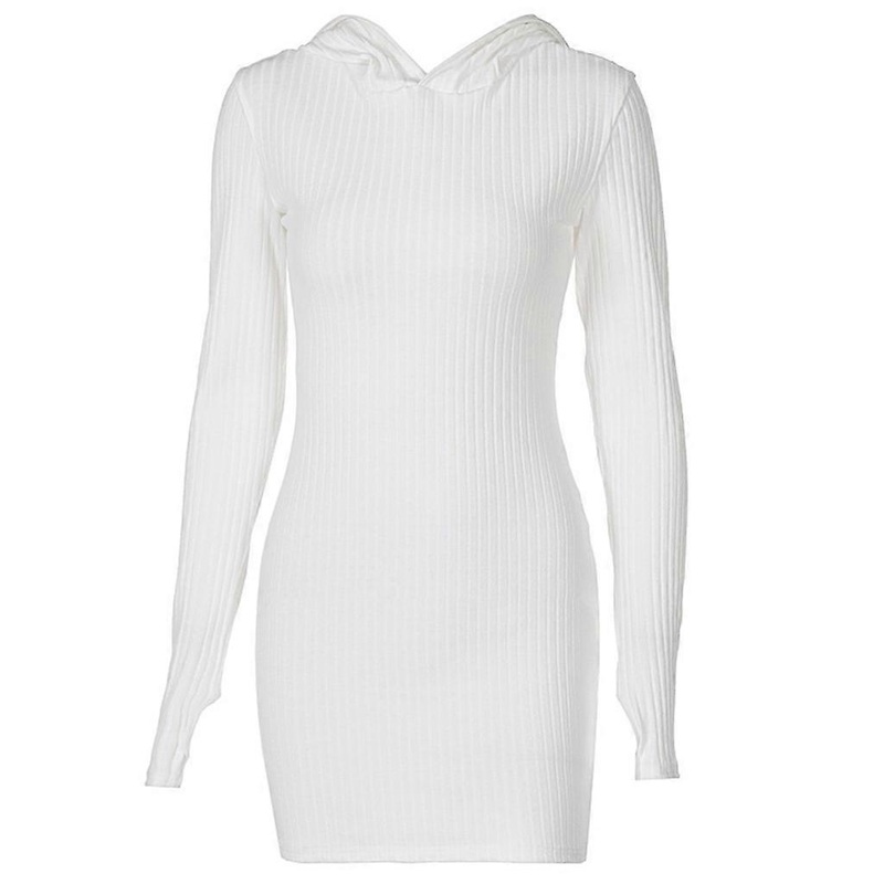 Women Long Sleeve Ribbed Knit Solid Color Hoodie Bodycon Sweater Dress Jumper  White S | Fruugo SG
