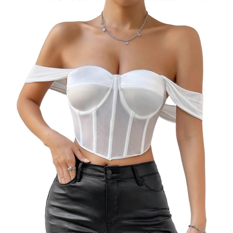 Women Off Shoulder Bandage Camis Tube Top Summer Bodycon Underwire Fish Boned Mesh Corset Club Party Mini Bustier Vest  White L | Fruugo SG