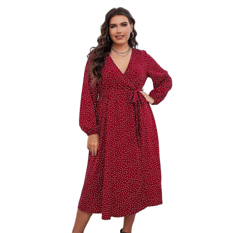 Women Plus Size Summer Floral Boho High Waist V Neck Maxi Dress Long Sleeve Casual Dress  Red XL | Fruugo SG