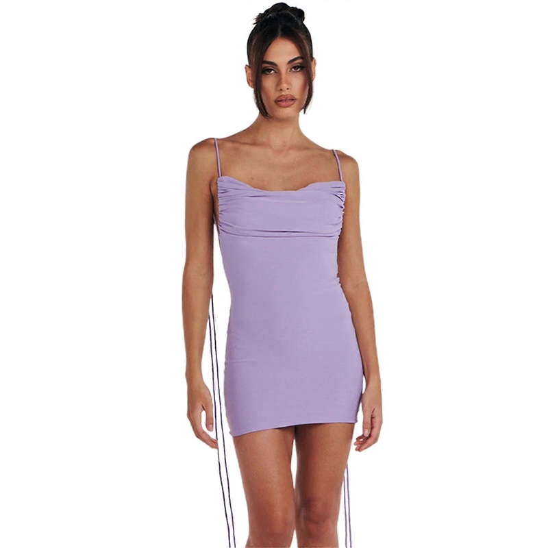 Women Ruched Dress Sexy Backless Dress Female Summer Bodycon Dress Spaghetti Strap Dress Ladies Party Club Mini Dress  Purple S | Fruugo SG