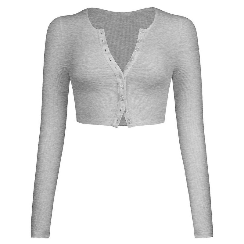 Women’S Cropped Long Sleeve Knit Cardigan V Neck Button, For Dress Jeans, Grey | Fruugo SG