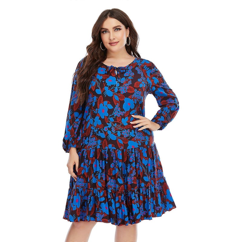 Women’s Floral Print Dress Plus Size Midi Dress Chic Beach Dress Long Sleeve Round Neck Party Dress Summer Holiday Dress  XL | Fruugo SG