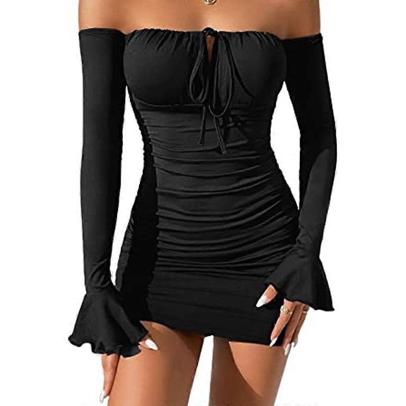 Women’s petite off-the-shoulder long-sleeved tailored tie front mini dress | Fruugo SG