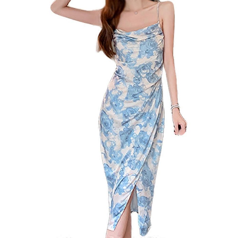 Women’s Sleeveless Spaghetti Straps Floral Print Side High Split Self Tie Ruffled Dress | Fruugo SG