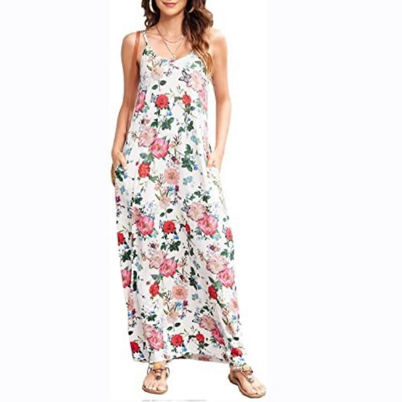 Women’s Summer Casual Floral Printed Bohemian Spaghetti Strap Floral Long Maxi Dress With Pockets —– Rose Print Size S | Fruugo SG