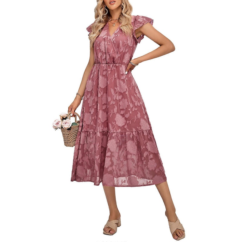 Women Sexy Flower Print Dress Fashion Floral Women Sleeveless Long Dress Female Breathable Charming V-neck Dress  Pink XL | Fruugo SG