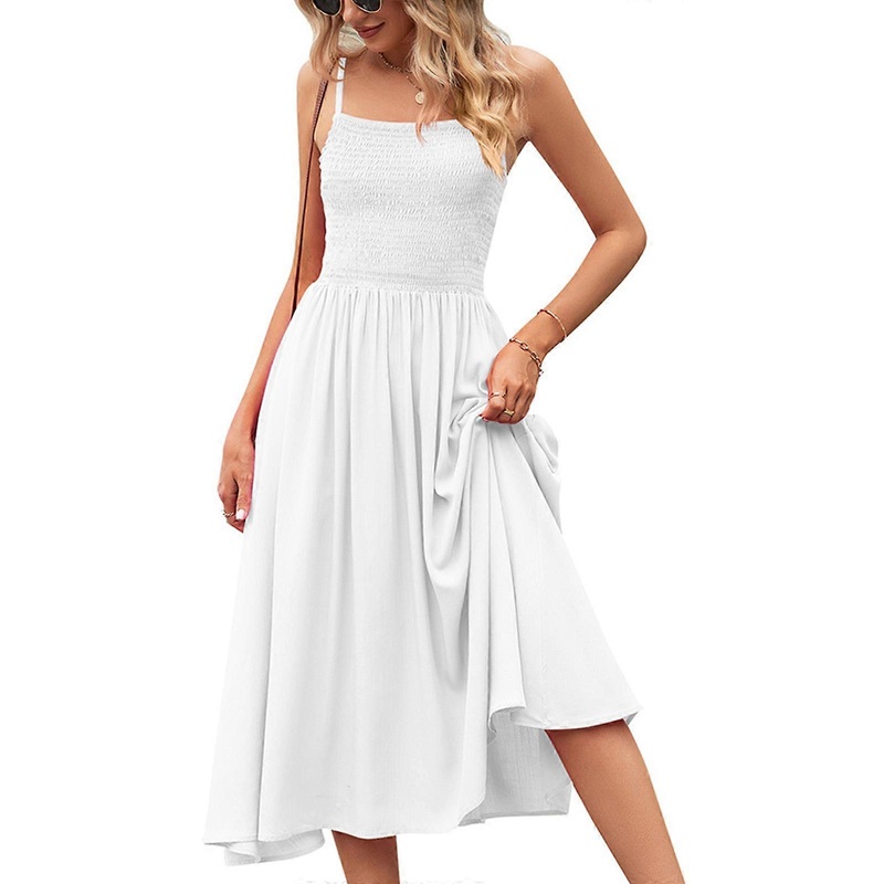 Women Spaghetti Strap Dress Square Neck Dress Sweet Ruched Dress Sleeveless Mini Dress Bobo Mini Party Dress for Summer  White XL | Fruugo SG