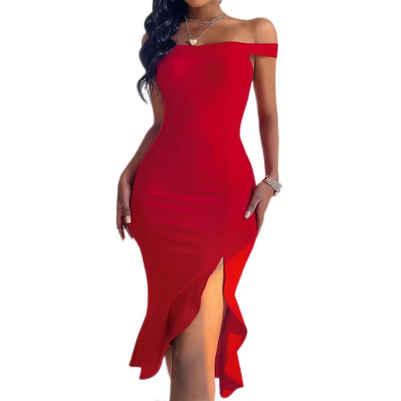 Women Split Mermaid Bodycon Dress Stylish Off Shoulder Dress Elegant Evening Dresses Vacation Dress for Cocktail Party  Red XL | Fruugo SG
