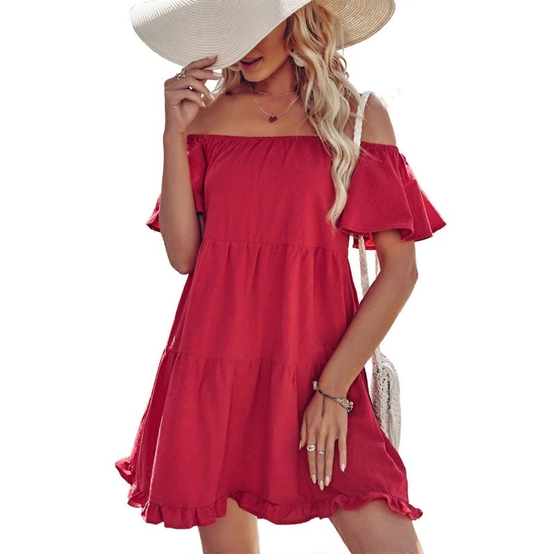 Women Summer Ruffle Short Sleeve Sexy Off Shoulder Mini Swing Dress Solid Color Flare Flowy Hem A-Line Loose Sundress  XL | Fruugo SG