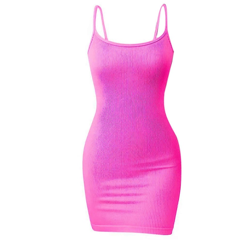 Women Summer Spaghetti Strap Ribbed Knit Bodycon Mini Dress Simple Plain Solid Color Package Hip Short Camisole Dresses  Glitter M | Fruugo SG