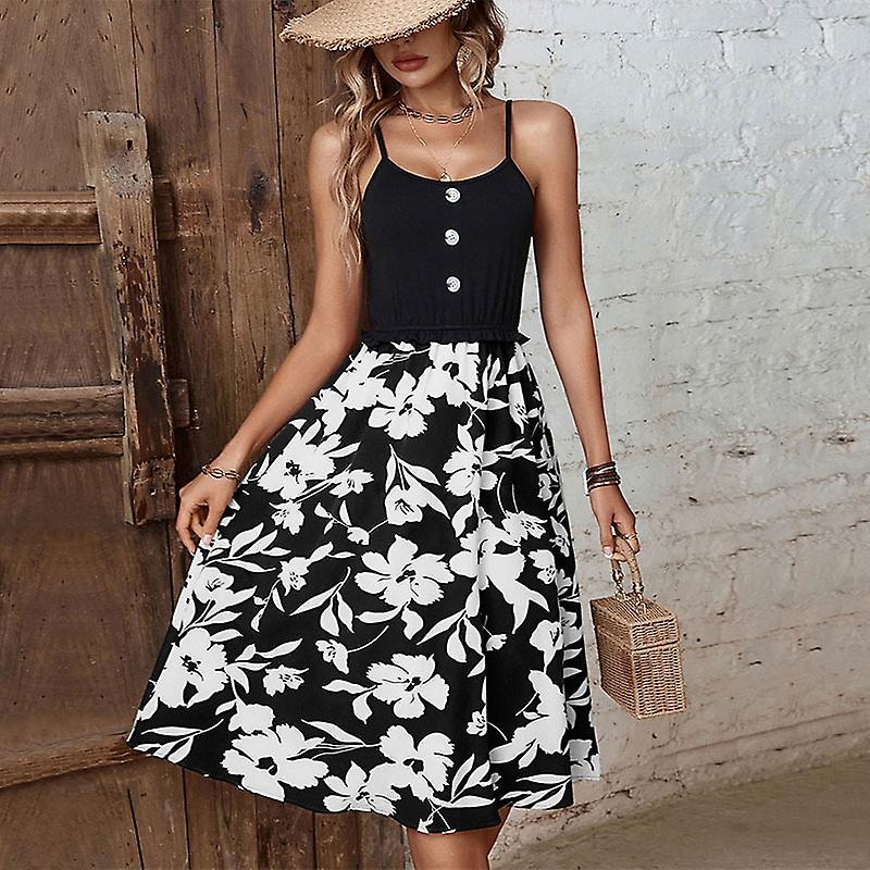 2023 Summer New Ladies Dress Flower Stitching Sling A-line Dress | Fruugo SG