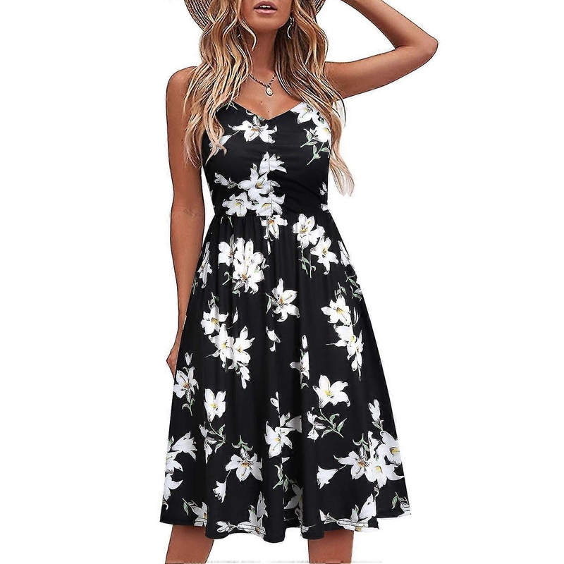 Casual Dresses For Women Sleeveless Cotton Summer Beach Dress Spaghetti Strap Sundresses With Pockets | Fruugo SG