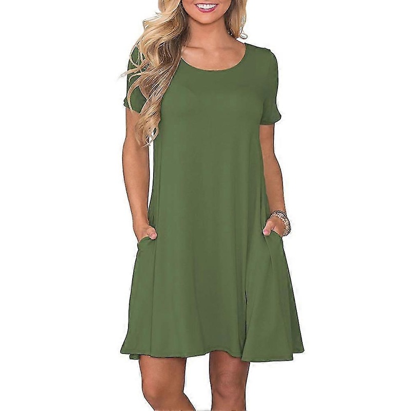 Casual Women Solid Color Short Sleeve O-Neck Swing T-Shirt Dress with Pockets Xixi | Fruugo SG