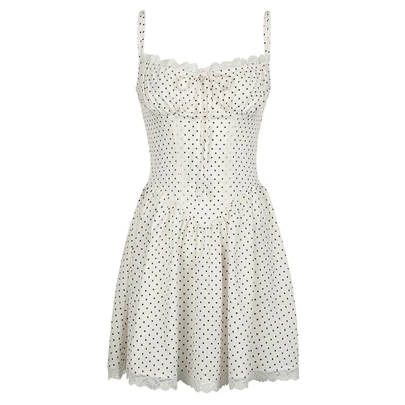 Elegant Square Neck Dress with Figure Enhancing Waist and Eye Catching Dot Pattern Sleeveless Dress for Women Girls  S | Fruugo SG