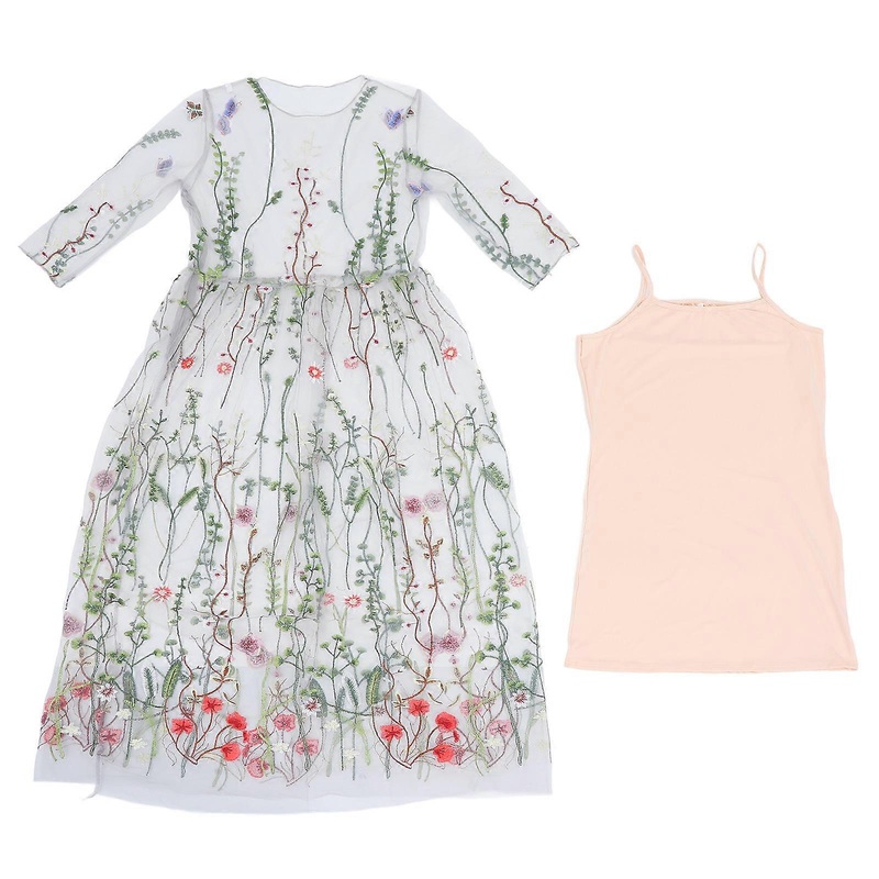 Floral Embroidery Women Long Dress Elegant Slim Waist Design For Cocktail Light Grey XXL 1Set | Fruugo SG