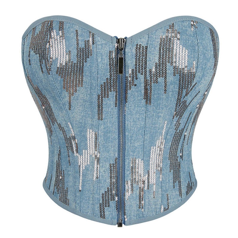 Girl Low Cut Strapless Vest Sexy Overbust Sequins Fishboned Corset Nightclub Banquets Party Body Slimming Strapless Vest  S | Fruugo SG