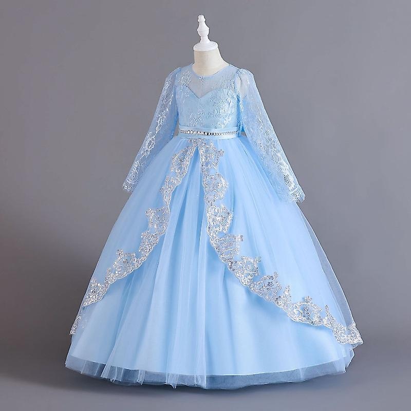 Girls Princess Long Sleeves Dress Kids Prom Ball Gowns Wedding Party Embroidery Dresses | Fruugo SG