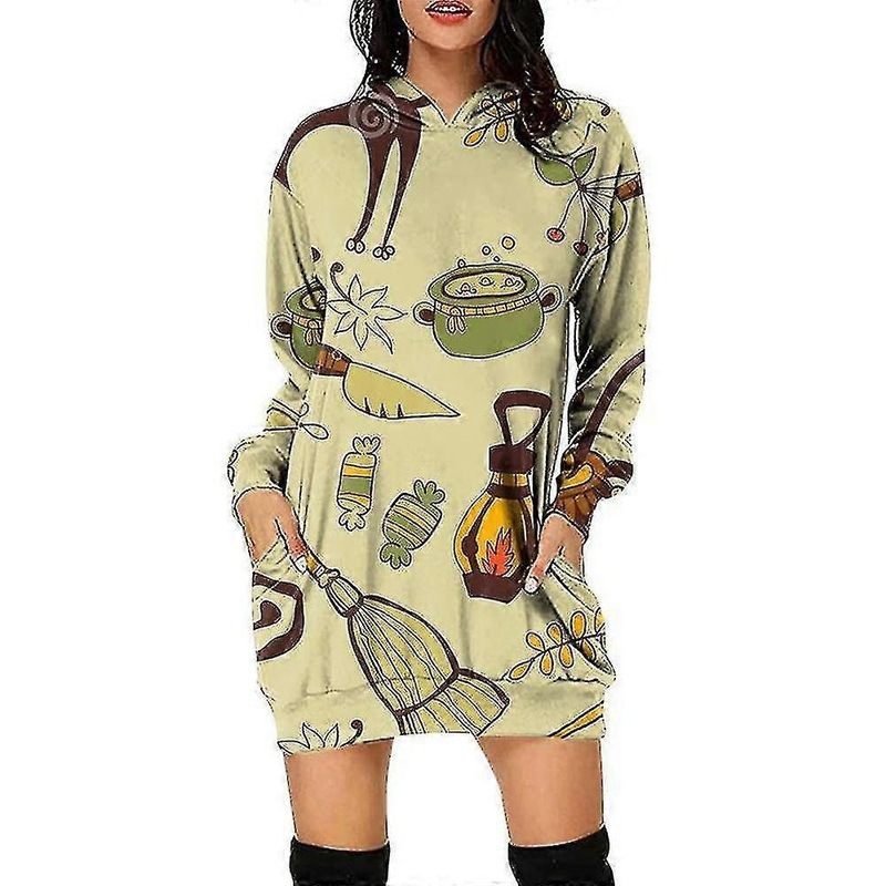 Halloween Women Long Sleeve Hoodie Dress Mini Dresses Hooded Pullover Sweatshirt Long Tops(green) | Fruugo SG