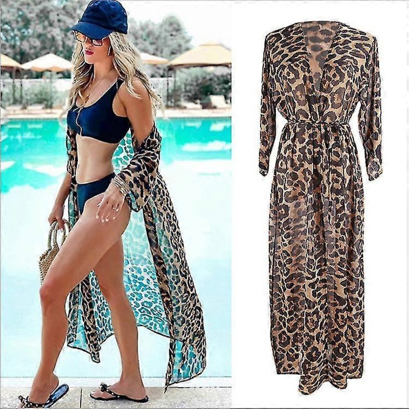 Ladies Chiffon Leopard Dot Printed Bikini Overshirt Holiday Cardigan Beach Sunscreen Shirt | Fruugo SG