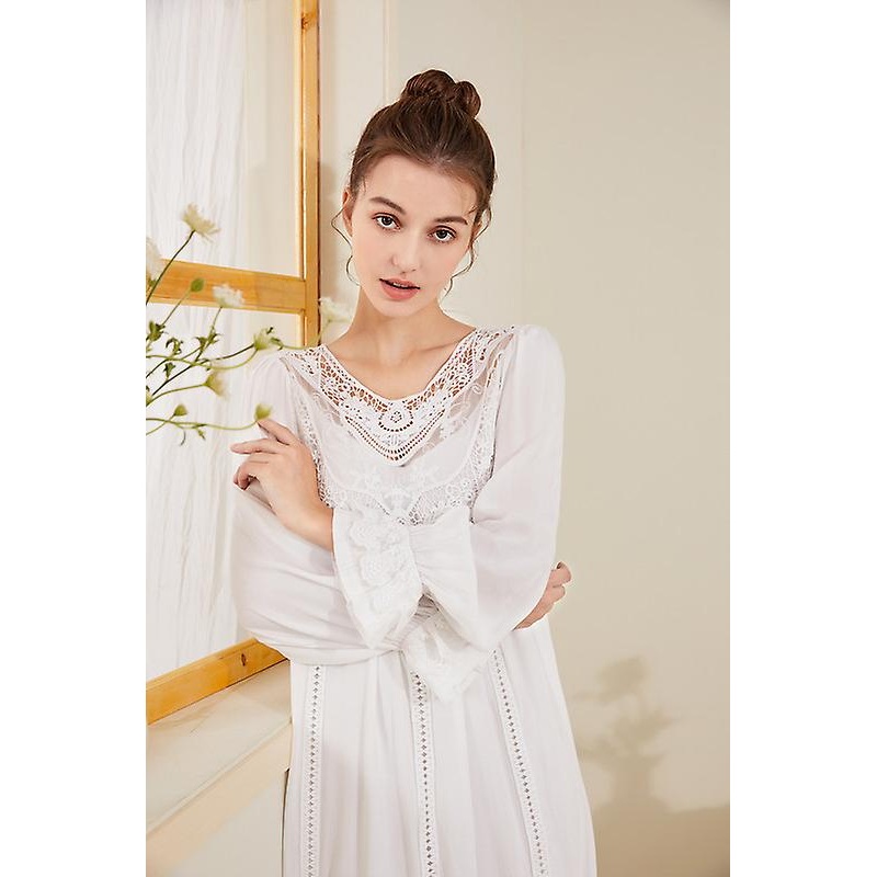 Princess Pajama Dress Cotton Lace Oversized Loose Fitting Palace Retro Pajamas Womens Soft Home Clothing Double Layered | Fruugo SG