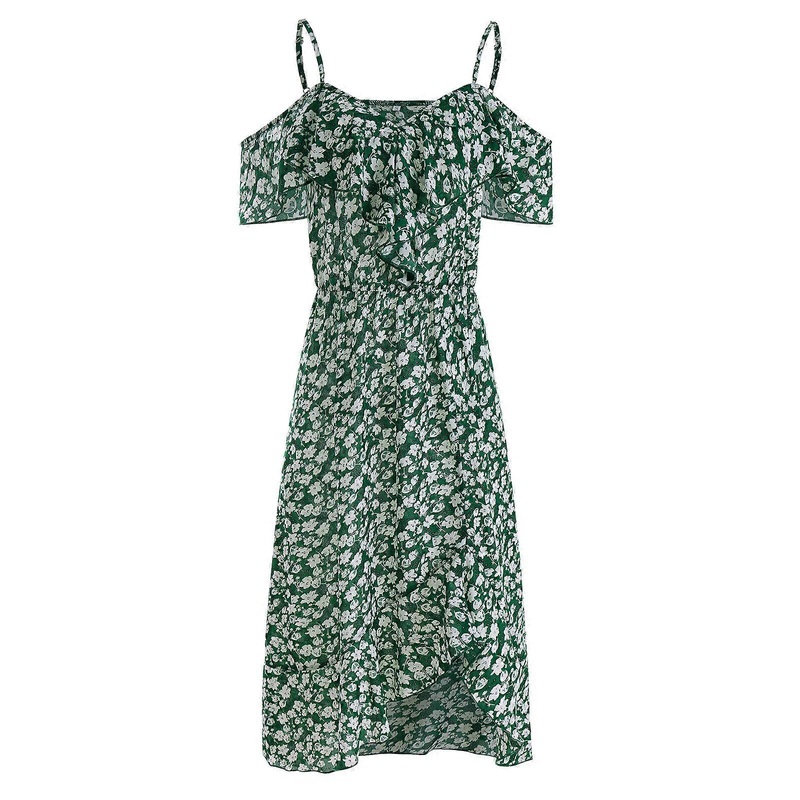 Sexy Off Shoulder Women Midi Cami Dress Empire Waist Short Sleeve Flare Flowy Irregular Hem Beach Holiday Party Sundress  Green XL | Fruugo SG