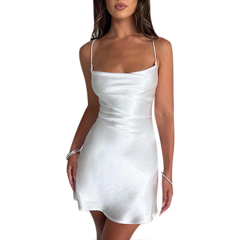 Sexy Ruched V Neck Outfits Bodycon Cami Dresses Sleeveless Backless Camisole Dress Insgram Style Clothing for Women  White XL | Fruugo SG