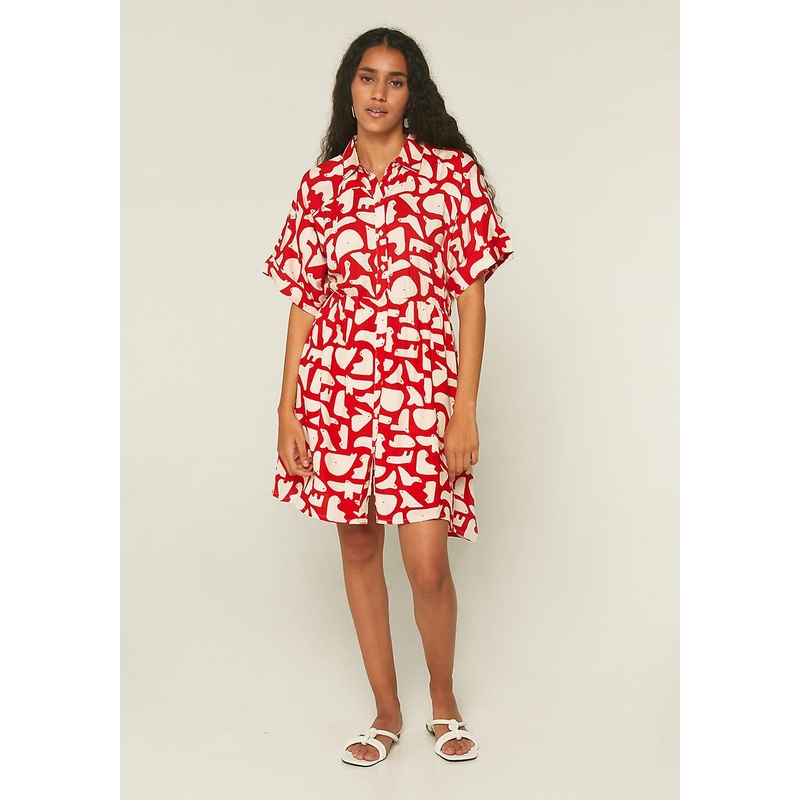 Short shirt dress with red geometric animal print by Compania Fantastica | Fruugo SG