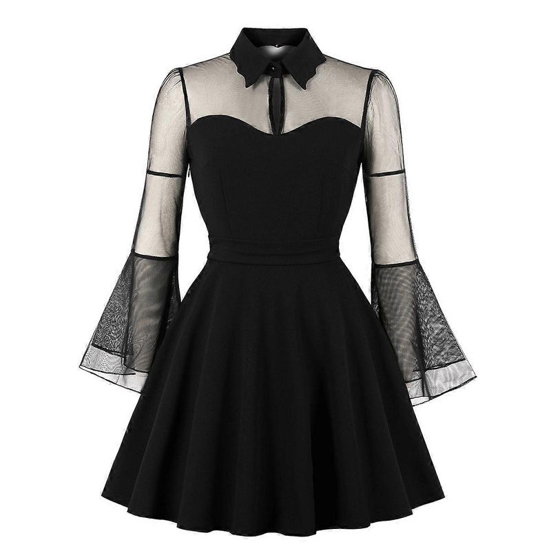 Swing Dress Keyhole Mesh Gothic Bell Sleeve Sexy Sheer | Fruugo SG