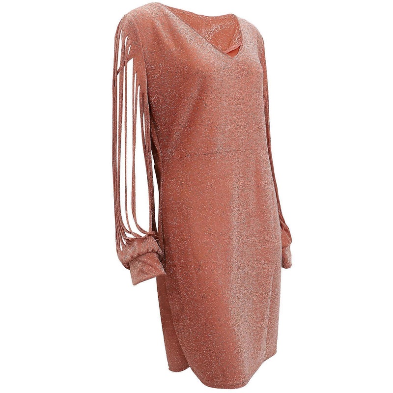 Women Bodycon Mini Dress Tassel Long Sleeve Golden Clubwear V-Neck Design Fitted Shape Size Xl 1Pcs | Fruugo SG