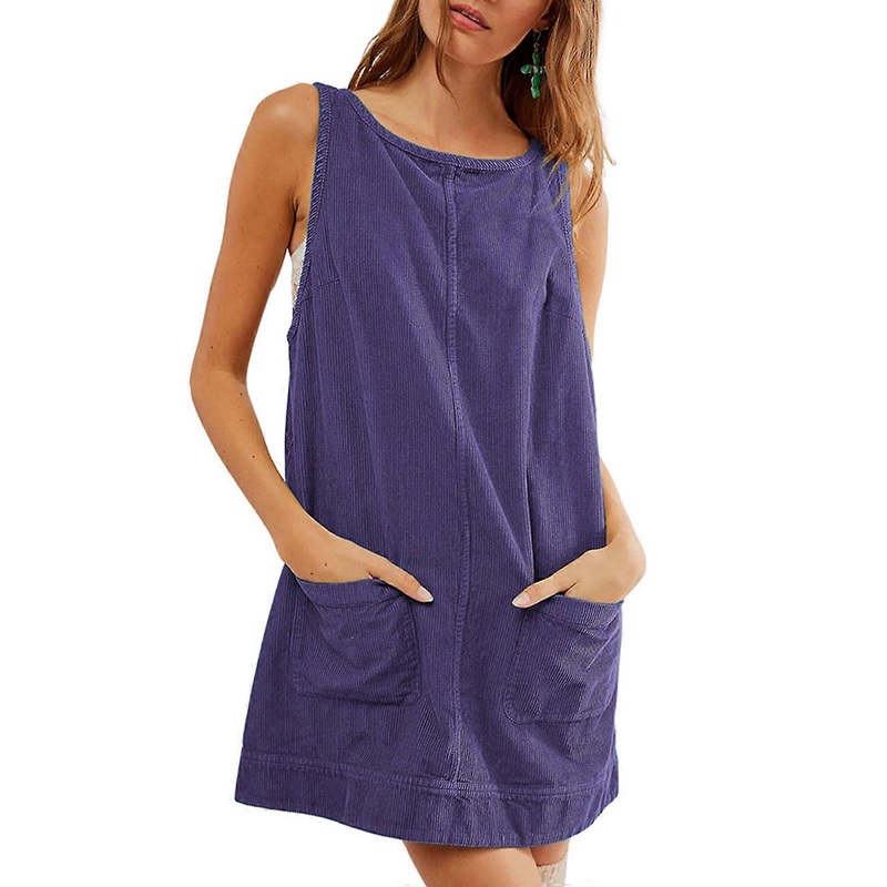 Women Fashionable Sleeveless Mini Vest Dress for Casual Outings and Parties Corduroy Open Back A Line Overall Dresses  Purple S | Fruugo SG