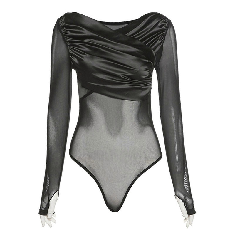 Women Long Sleeve Sexy V-Neck Bodysuit Sheer Mesh for Cross Front Bodycon Leotar  S | Fruugo SG