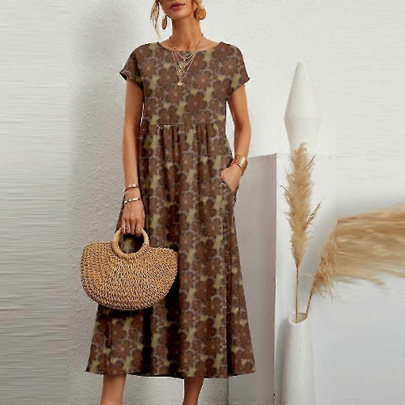 Women Maxi Dresses Summer Beach Sundress Crew Neck Long Dress Floral Print Short Sleeve Kaftan | Fruugo SG