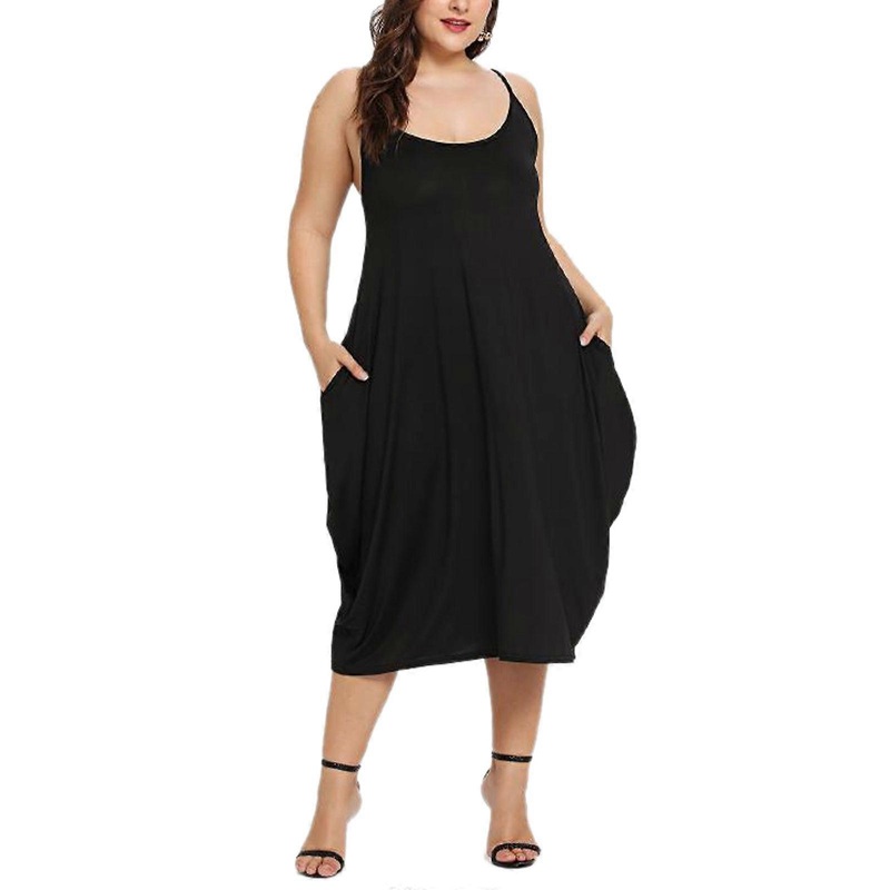 Women Plus Size Summer Spaghetti Strap Scoop Neck Casual Midi Long Cami Dress with Pockets Solid Color Pleated Sleeveless Sexy Backless Plain Loose | Fruugo SG