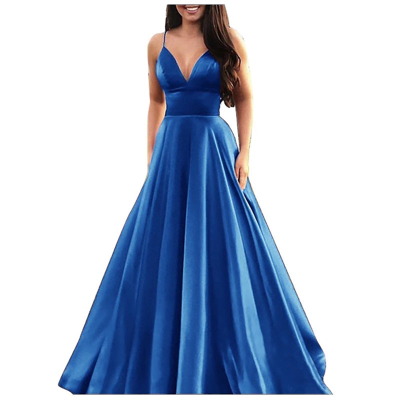 Women’s Fashion Solid Color Sexy V-neck Suspender Sleeveless Evening Dress | Fruugo SG