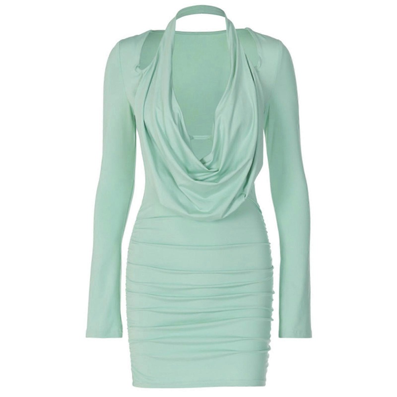 Women’s Solid Long Sleevel Halter Neck Bodycon Pencil Mini Dress Wrap Hip Dresses  Green S | Fruugo SG