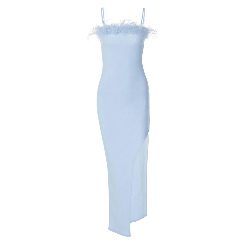 Women’s Split Backless Dress Slim off Shoulder Bodycon Dress Evening Dress Fashion Feather Bandage Dress Cocktail Dress  Blue M | Fruugo SG