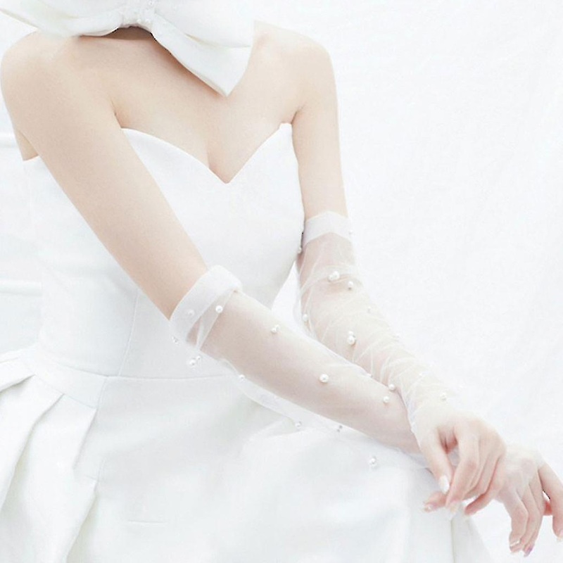 Women Summer Fingerless Gloves Mesh Tulle Pearl White Wedding Mittens Arm Cover | Fruugo SG