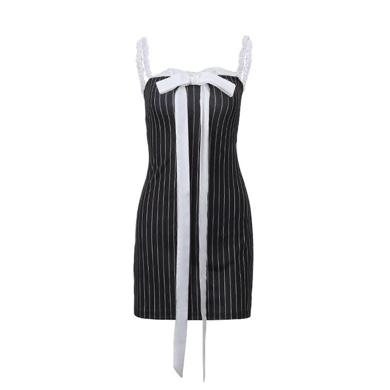 Women Summer Strapless Backless Striped Bodycon Dress with Lace Straps Bowknot Patchwork Off Shoulder Mini Tube Dress  Black S | Fruugo SG