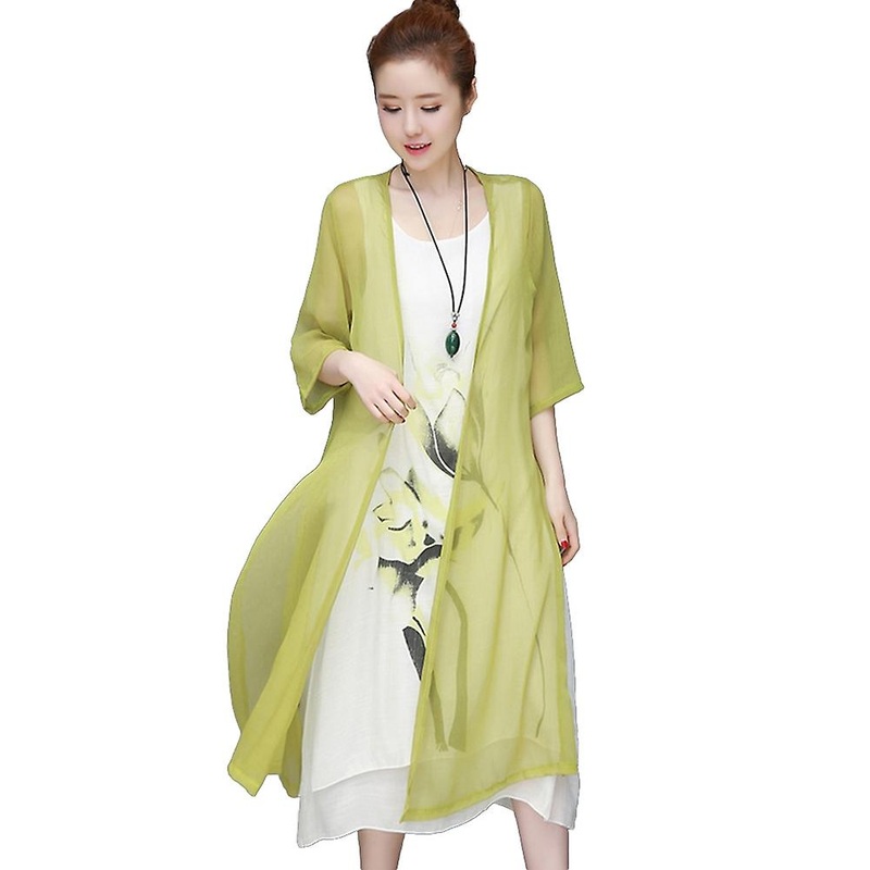 2Pcs/Set Vintage Flower Ink Painting Women Sleeveless Kaftan Dress with Cardigan | Fruugo SG
