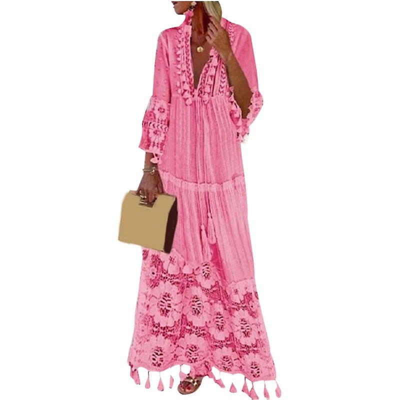 Bohemian Ruffle Beach Dress – Flowy Gradient Long Sleeve for UK Women | Fruugo SG
