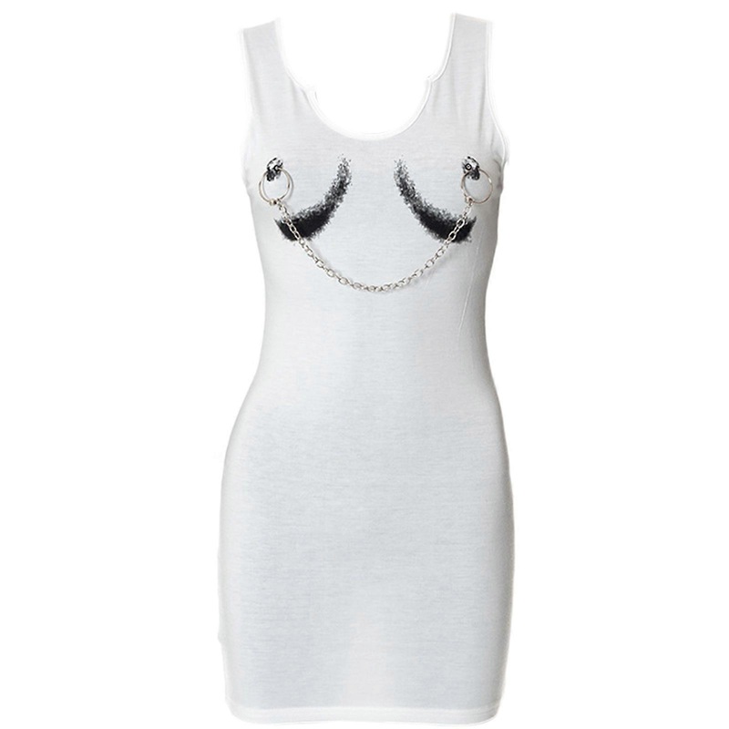 Chic Summer Print Chain Short Dress Women Bodycon Slim Dress Sleeveless O Neck Party Nightclub Mini Sexy Outfits Female  White S | Fruugo SG