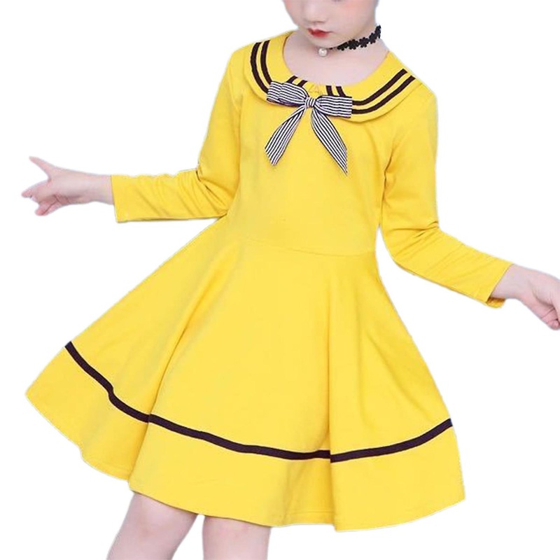 Dress Round Neck Pleated Kids Long Sleeve Casual Dress for Daily Life | Fruugo SG