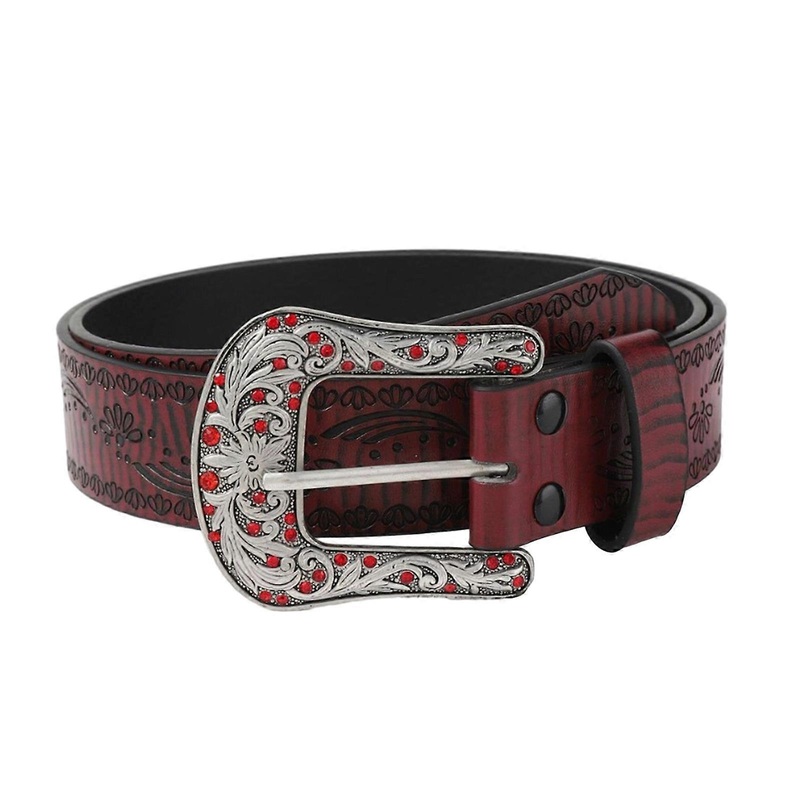 Harajuku Adult Belt with Adjustable Carved Floral Buckle Waistband PU Waist Belts for Women Universal Jeans Waist Belt  Burgundy 115cm | Fruugo SG